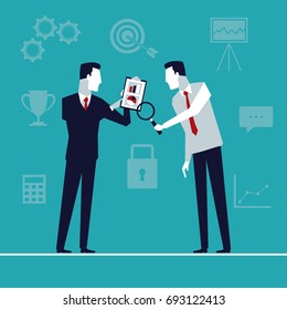 color background with executive men in graphics review business growth