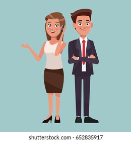 color background full body set pair executives of woman and man