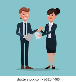 color background full body set couple of woman collected hair and man with documents
