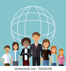 color background with globe map shape of half body group people of the world diversity