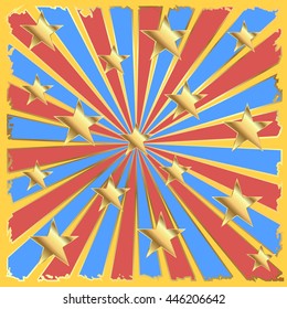 Color background with gold stars. Vector illustration.