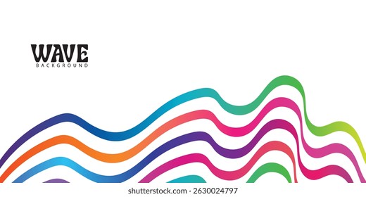 Farbiger Hintergrund mit Farbverlauf-Linien. Abstrakte Kurven-, Wellen- und Spiralbänder. Vektor Regenbogen farbiges Muster mit 3D-Formen. Dynamische Feierliche Illustration
