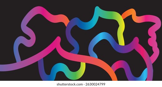 Fondo de color con líneas de degradado. Curva Abstractas, Onda y Cintas Espirales. Patrón de color de arco iris de Vector con Formas 3D. Ilustración de celebración dinámica
