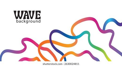 Plano de fundo colorido com linhas de gradiente. Curva abstrata, Onda e Fitas espirais. Padrão colorido de arco-íris vetorial com formas 3D. Ilustração de celebração dinâmica
