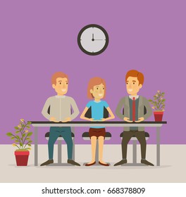 color background with group people sitting in table desk meeting business people vector illustration
