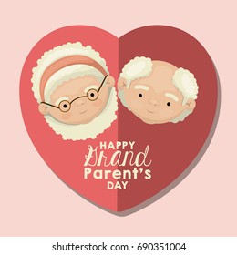 color background of heart shape pink greeting card with caricature face happy grandparents day vector illustration
