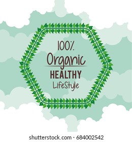 color background with hexagon logo of one hundred percent natural healthy lifestyle