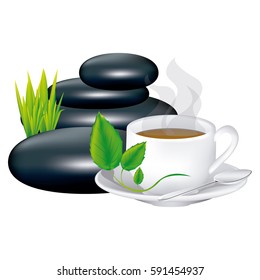 color background with hot cup of tea vector illustration