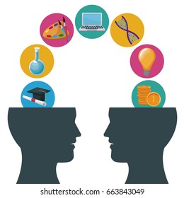 color background human head with communication and bubbles icon knowledge