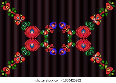 Fondo de color con patrones folclóricos húngaros para el diseño de textiles, la industria de impresión y variedad de proyectos de diseño