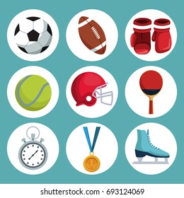 color background with icons in circular frame of elements sport