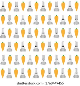 A color background image consisting of gray hares and orange carrots.