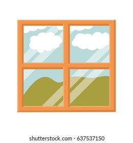 color background of landscape of mountains behind the window vector illustration