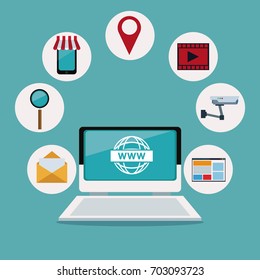 color background of laptop device with icons elements technology wireless