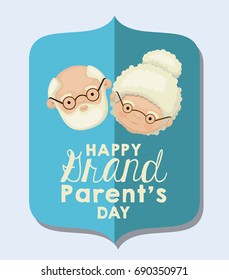 color background of light blue greeting card with caricature face happy grandparents day vector illustration