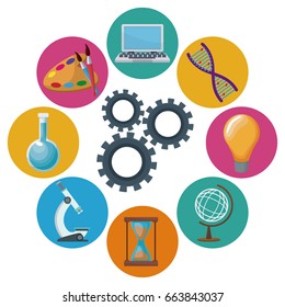 color background mechanism gears with icons academic knowledge around