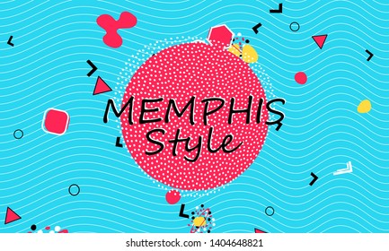 Color background. Memphis style. Funky abstract pattern. Geometric elements. Vector Illustration.