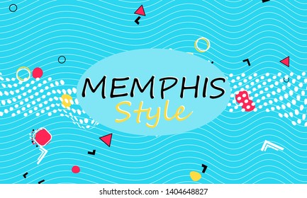 Color background. Memphis style. Funky abstract pattern. Geometric elements. Vector Illustration.