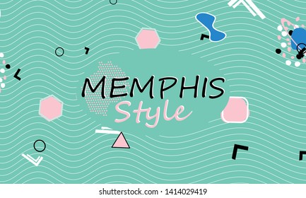 Color background. Memphis style. Funky abstract pattern. Geometric elements. Vector Illustration.