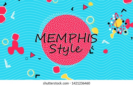 Color background. Memphis style. Funky abstract pattern. Geometric elements. Vector Illustration.