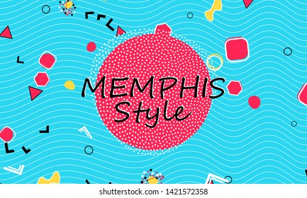 Color background. Memphis style. Funky abstract pattern. Geometric elements. Vector Illustration.