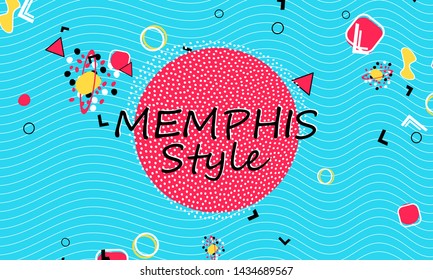 Color background. Memphis style. Funky abstract pattern. Geometric elements. Vector Illustration.