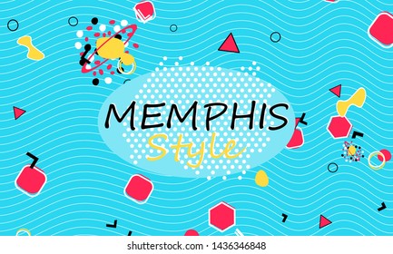 Color background. Memphis style. Funky abstract pattern. Geometric elements. Vector Illustration.