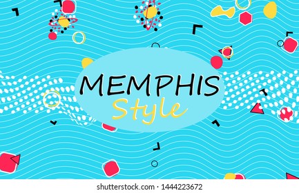 Color background. Memphis style. Funky abstract pattern. Geometric elements. Vector Illustration.
