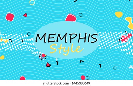 Color background. Memphis style. Funky abstract pattern. Geometric elements. Vector Illustration.
