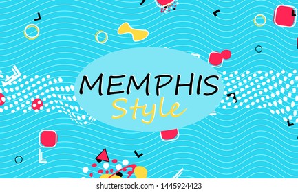 Color background. Memphis style. Funky abstract pattern. Geometric elements. Vector Illustration.