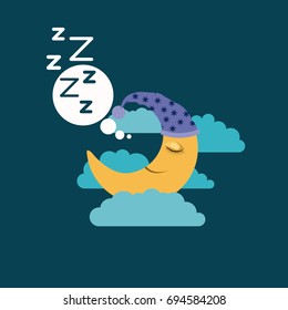 color background of moon with sleeping cap dreaming in the night landscape vector illustration