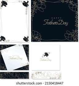 The color of the background is navy blue, and the color of the letters is the image of gold. Mother's Day - Template Design -line art carnations illustration Material. Letterheads, web banners.