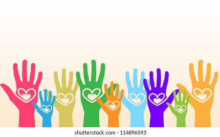 Color background with people hands different colors