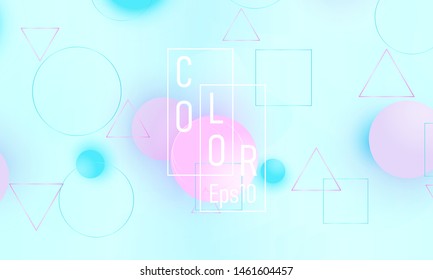 Color background. Pink and blue soft spheres. Fluid pattern. 3d geometric shapes. Vector.