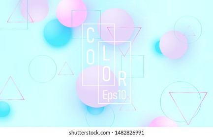 Color background. Pink and blue soft spheres. Fluid pattern. 3d geometric shapes. Vector.