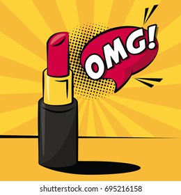 color background pop art style with striped and lipstick with callout with omg text