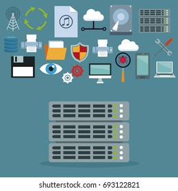 color background with rack storage and set collection technology elements