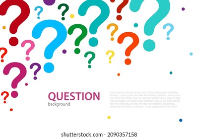 Color background with rainbow question mark. Random large and small question mark.  FAQ banner. Asking questions. Ask for help. Vector illustration