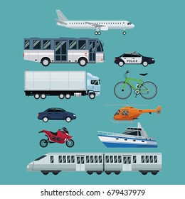 color background with realistic set of vehicles of transport