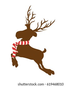 color background with reindeer jumping with big horns and striped scarf vector illustration