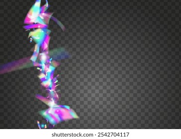 Color Background. Retro Holographic Explosion. Carnival Confetti. Disco Effect. Surprise Poster. Abstract Banner. Purple Light Ribbon. Art Template. Blue Color Background
