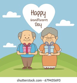 color background scene in landscape elderly couple with gifts happy grandparents day