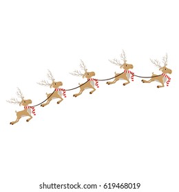 color background with set of five reindeers with scarves vector illustration