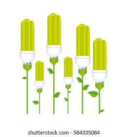 color background with set of fluorescent lamp with stem and leaves vector illustration