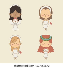 color background of set four woman in wedding dress