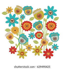 color background with set of retro flowers tulip sunflower and daisy vector illustration