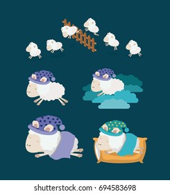 color background with set sheep sleep time icons vector illustration