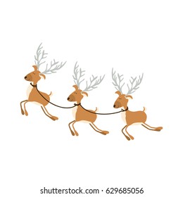 color background with set of three funny reindeers vector illustration