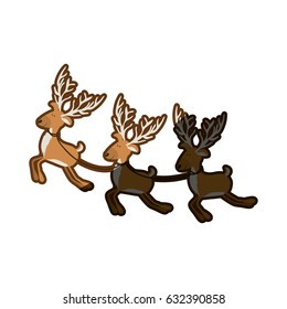 color background with set of three funny reindeers and half shadow vector illustration