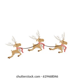 color background with set of three reindeers with scarves vector illustration